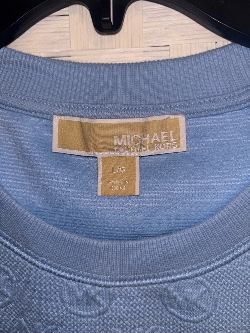 Michael Kors Light Blue Logo-Textured Cap Sleeve Top